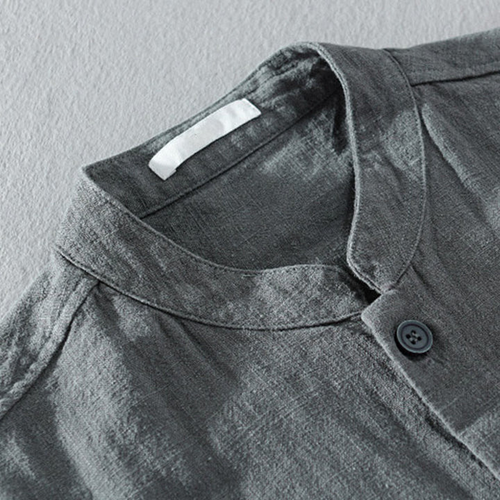 Buddha Stones無地 長袖 ボタンダウン ラミーコットン メンズ シャツ ポケット付き - image 3