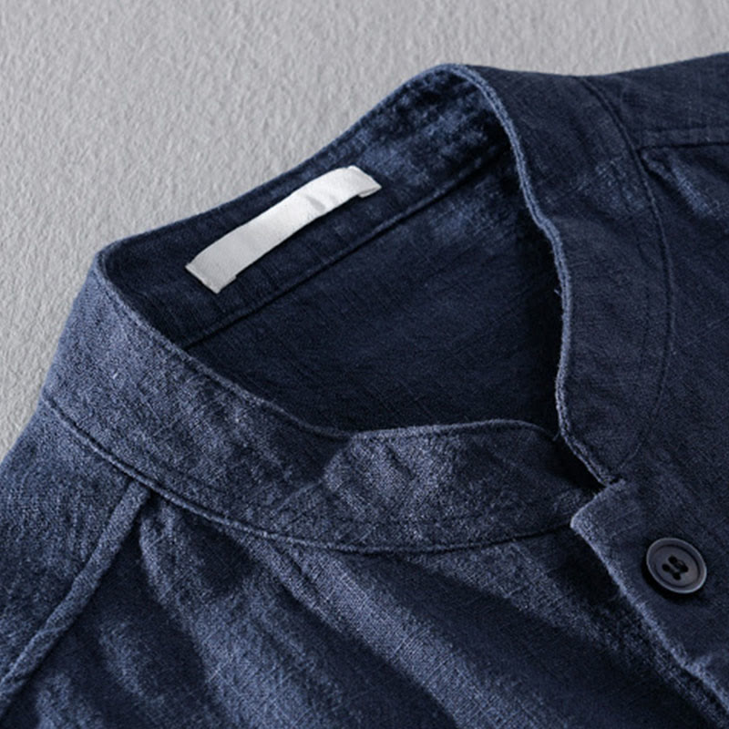 Buddha Stones無地 長袖 ボタンダウン ラミーコットン メンズ シャツ ポケット付き - image 20