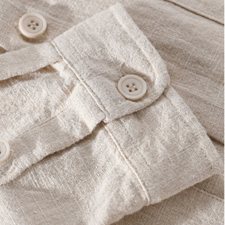 Buddha Stones無地 長袖 ボタンダウン ラミーコットン メンズ シャツ ポケット付き - image 13