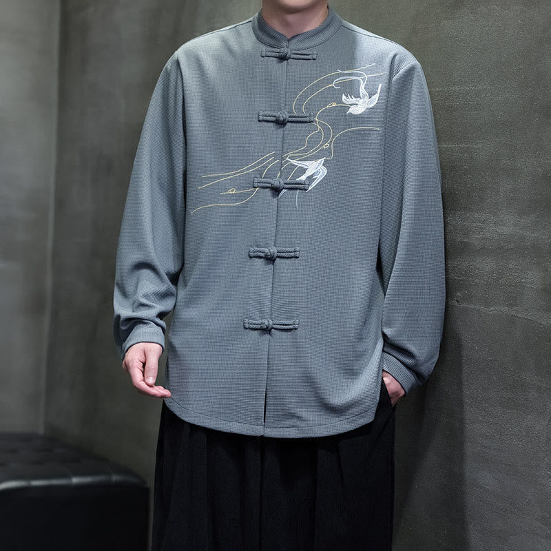 Buddha Stonesカエルボタン ツバメ刺繍 スタンドカラー 長袖 唐装 メンズシャツ - image 21