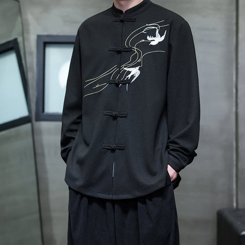 Buddha Stonesカエルボタン ツバメ刺繍 スタンドカラー 長袖 唐装 メンズシャツ - image 6