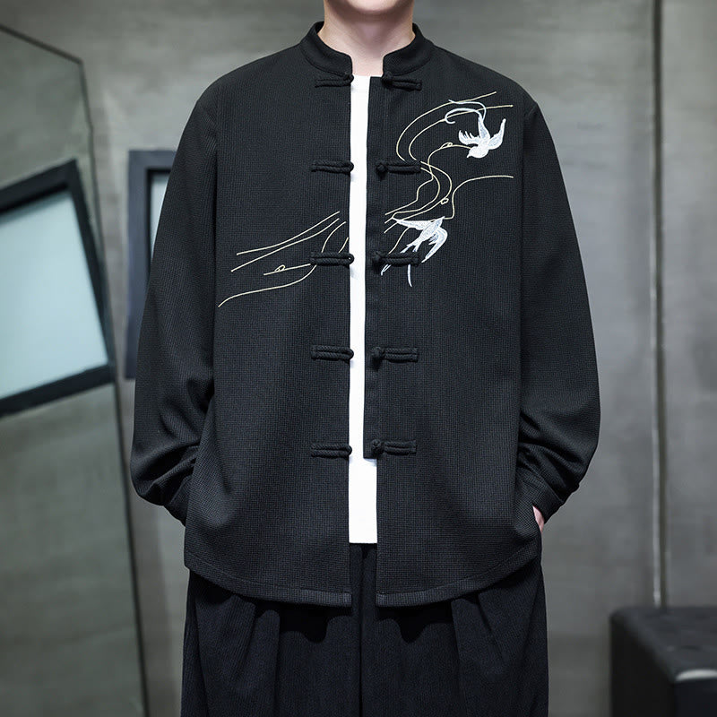 Buddha Stonesカエルボタン ツバメ刺繍 スタンドカラー 長袖 唐装 メンズシャツ - image 2