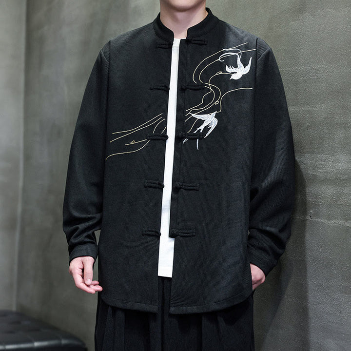 Buddha Stonesカエルボタン ツバメ刺繍 スタンドカラー 長袖 唐装 メンズシャツ - image 7