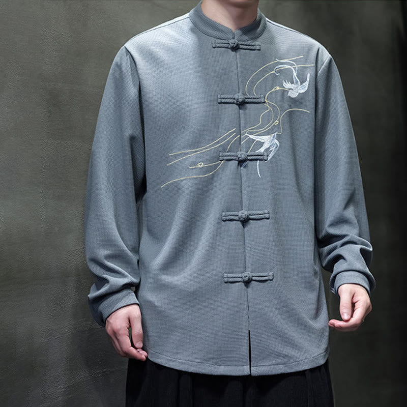 Buddha Stonesカエルボタン ツバメ刺繍 スタンドカラー 長袖 唐装 メンズシャツ - image 14