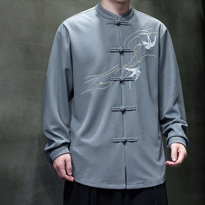 Buddha Stonesカエルボタン ツバメ刺繍 スタンドカラー 長袖 唐装 メンズシャツ - image 14