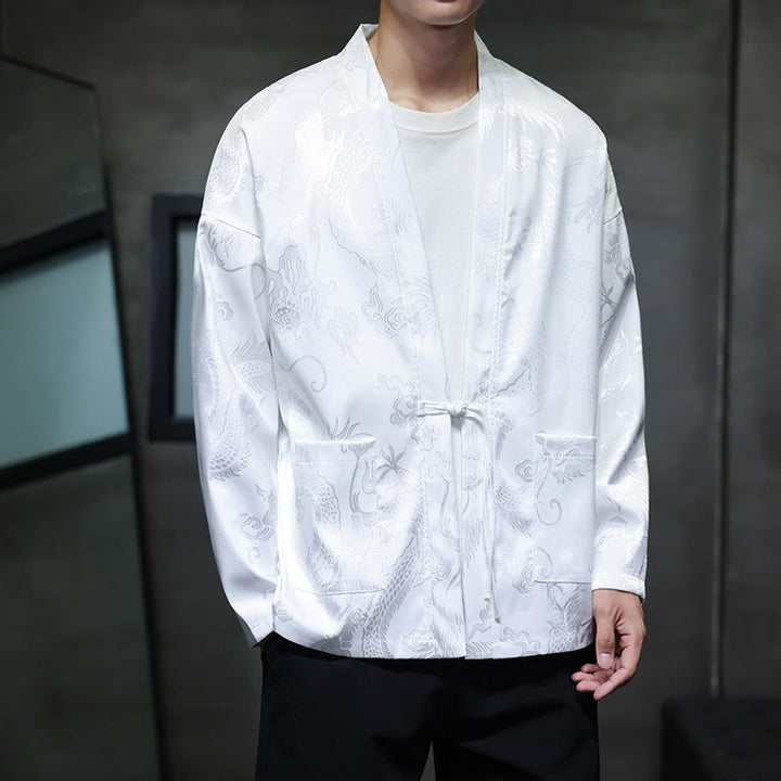 Buddha Stonesカエルボタン ドラゴン ジャカード スタンドカラー 長袖 唐装 メンズシャツ - 白 - US/UK/AU46、 EU56 (5XL) - image 12