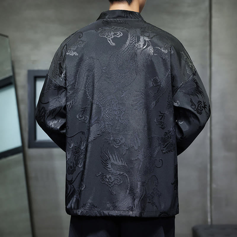 Buddha Stonesカエルボタン ドラゴン ジャカード スタンドカラー 長袖 唐装 メンズシャツ - image 3