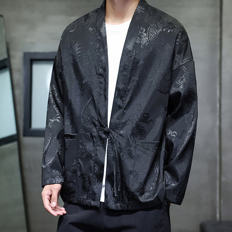 Buddha Stonesカエルボタン ドラゴン ジャカード スタンドカラー 長袖 唐装 メンズシャツ - image 7