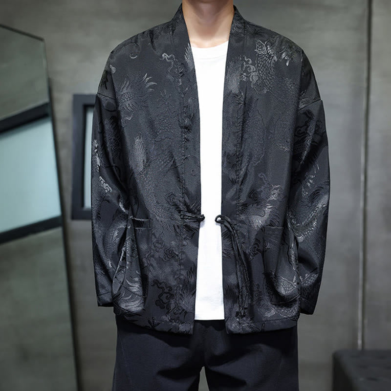 Buddha Stonesカエルボタン ドラゴン ジャカード スタンドカラー 長袖 唐装 メンズシャツ - image 6