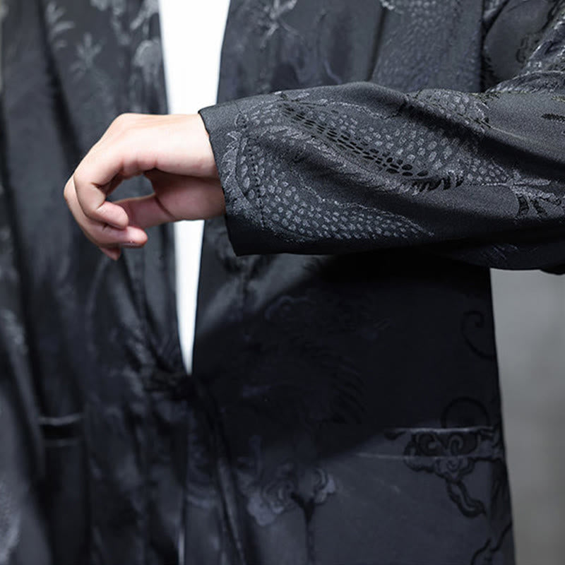 Buddha Stonesカエルボタン ドラゴン ジャカード スタンドカラー 長袖 唐装 メンズシャツ - image 10