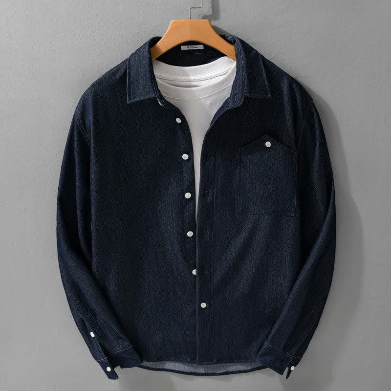 Buddha Stones秋冬 ピュアカラー ボタンディテール ラペル メンズ 長袖ジャケット - ミッドナイトブルー - US/UK/AU42、 EU52 (3XL) - image 0