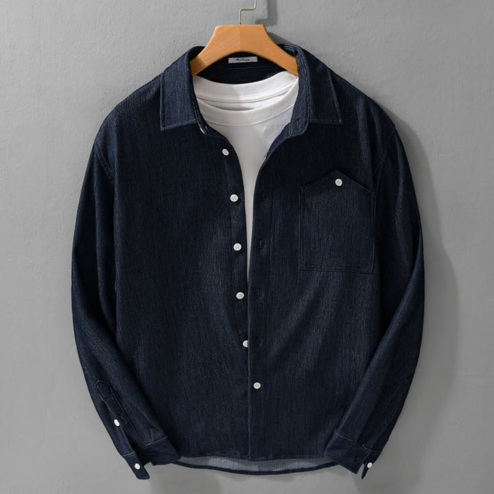 Buddha Stones秋冬 ピュアカラー ボタンディテール ラペル メンズ 長袖ジャケット - ミッドナイトブルー - US/UK/AU42、 EU52 (3XL) - image 0