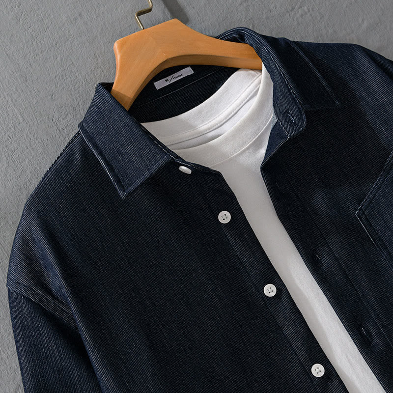 Buddha Stones秋冬 ピュアカラー ボタンディテール ラペル メンズ 長袖ジャケット - image 3