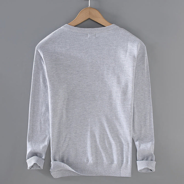 Buddha Stones無地 Vネック コットン シンプルデザイン メンズ 長袖セーター - image 1