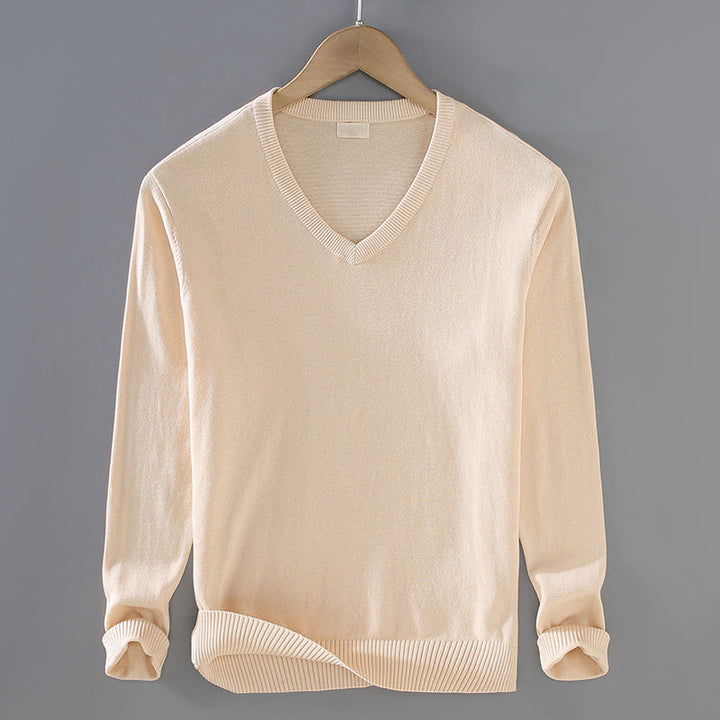 Buddha Stones無地 Vネック コットン シンプルデザイン メンズ 長袖セーター - パパイヤホイップ - US/UK/AU42、 EU52 (3XL) - image 8