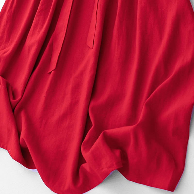 Buddha Stones無地 長袖 レースアップデザイン レディース コットン ミディドレス ポケット付き - image 19