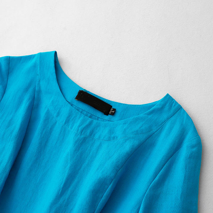 Buddha Stones無地 長袖 レースアップデザイン レディース コットン ミディドレス ポケット付き - image 2