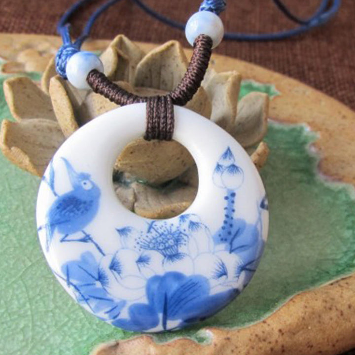 Buddha Stonesエスニック 牡丹 桃の花 蓮のシンボル 陶器 ネックレス 悟りのペンダント - image 6