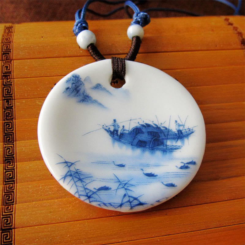 Buddha Stonesエスニック 牡丹 桃の花 蓮のシンボル 陶器 ネックレス 悟りのペンダント - image 11