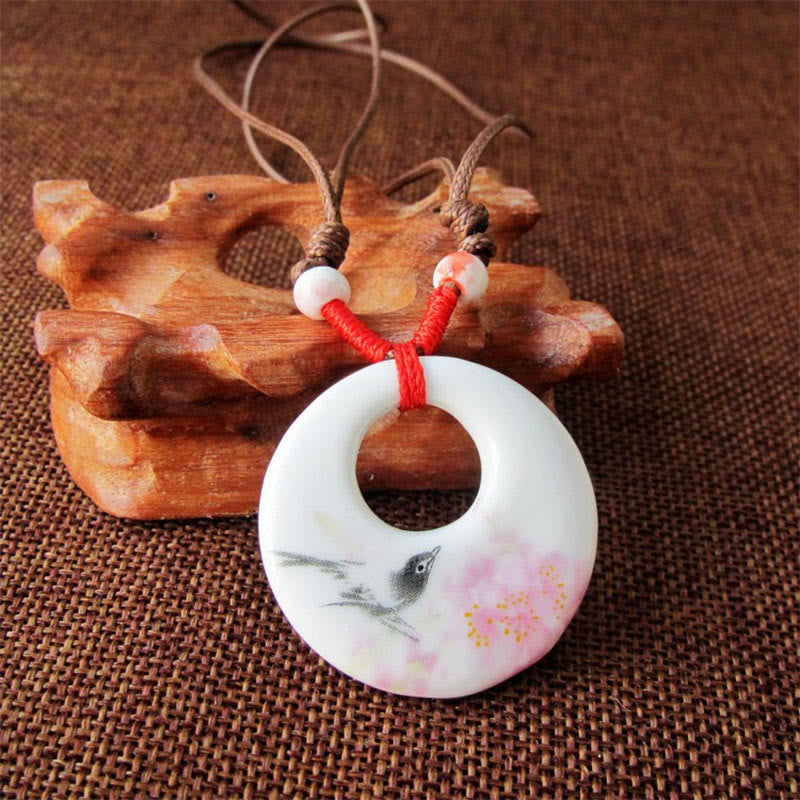 Buddha Stonesエスニック 牡丹 桃の花 蓮のシンボル 陶器 ネックレス 悟りのペンダント - 桃の花 - image 13