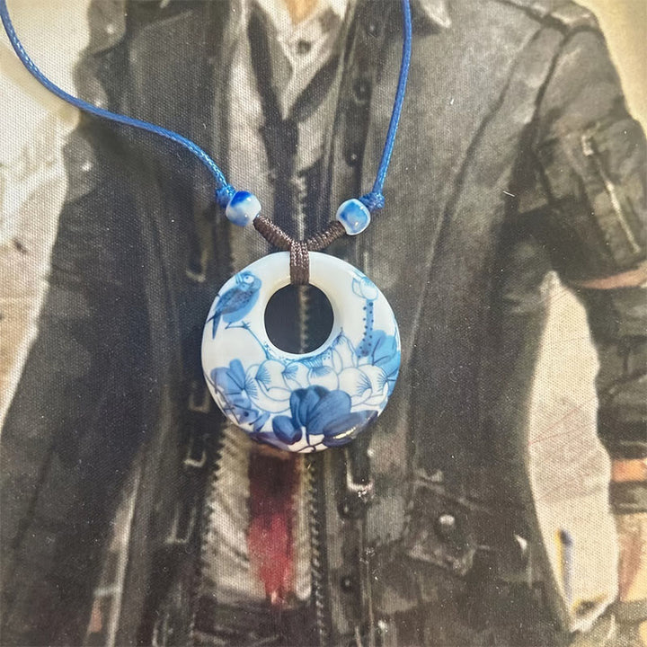 Buddha Stonesエスニック 牡丹 桃の花 蓮のシンボル 陶器 ネックレス 悟りのペンダント - image 4