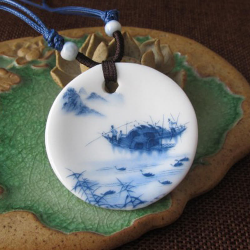 Buddha Stonesエスニック 牡丹 桃の花 蓮のシンボル 陶器 ネックレス 悟りのペンダント - image 12