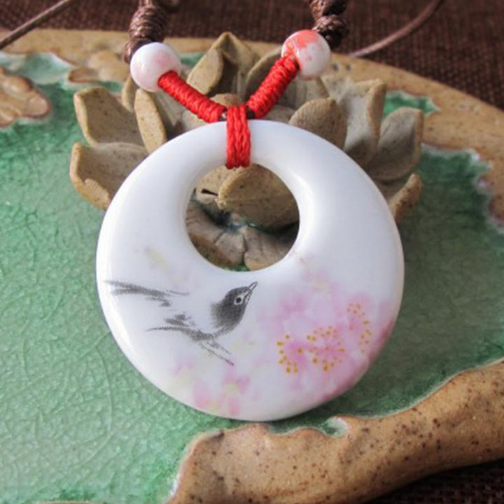 Buddha Stonesエスニック 牡丹 桃の花 蓮のシンボル 陶器 ネックレス 悟りのペンダント - image 14