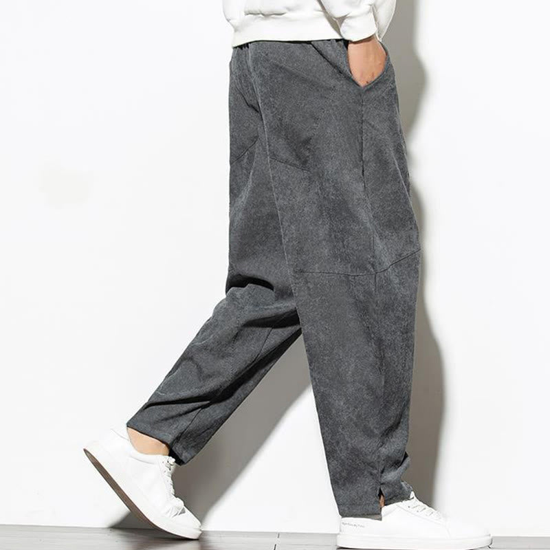 Buddha Stones秋冬 ピュアカラー メンズ コットン コーデュロイ テーパードパンツ ポケット付き - image 3