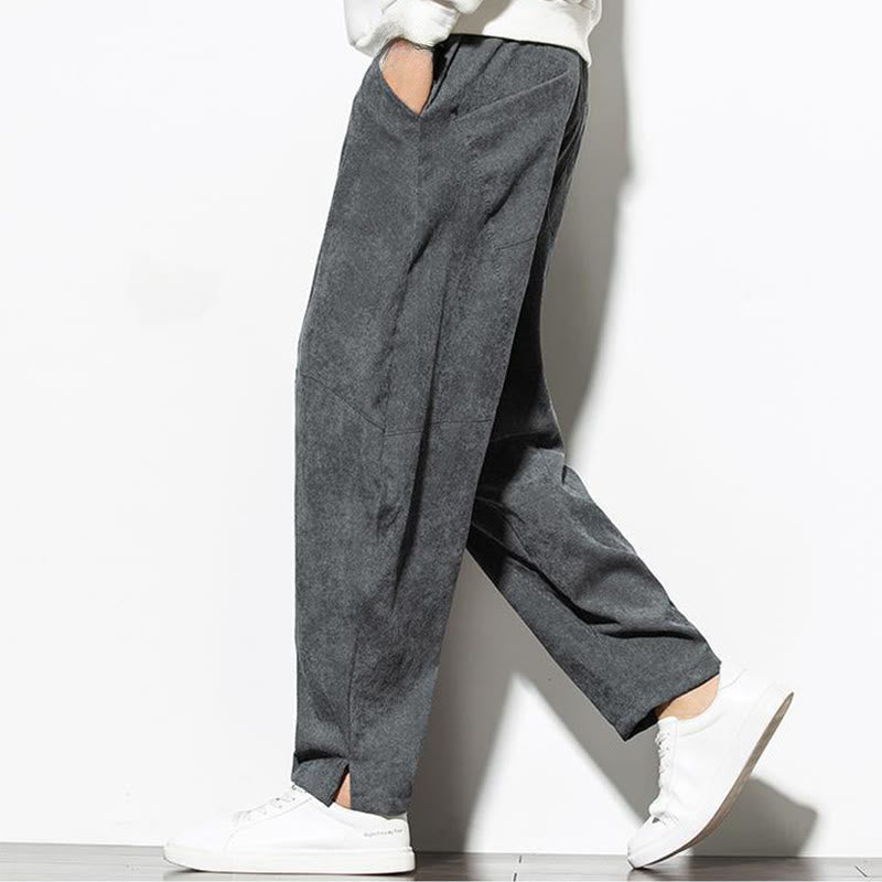 Buddha Stones秋冬 ピュアカラー メンズ コットン コーデュロイ テーパードパンツ ポケット付き - image 1