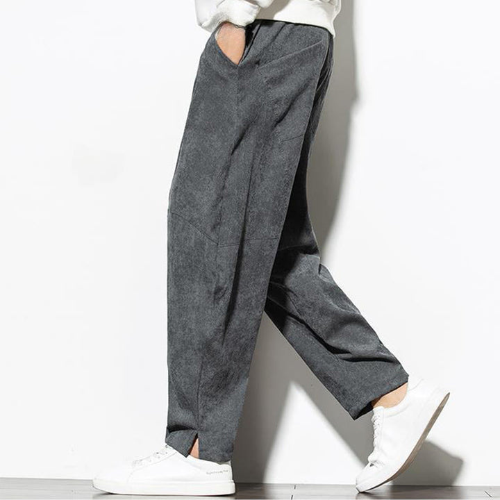 Buddha Stones秋冬 ピュアカラー メンズ コットン コーデュロイ テーパードパンツ ポケット付き - image 1