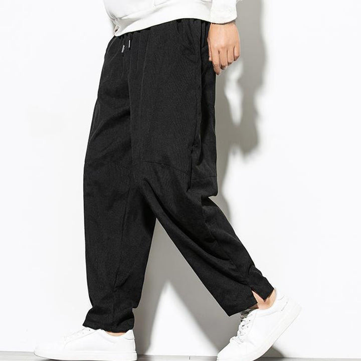 Buddha Stones秋冬 ピュアカラー メンズ コットン コーデュロイ テーパードパンツ ポケット付き - 黒 - US/UK/AU46、 EU56 (5XL) - image 9