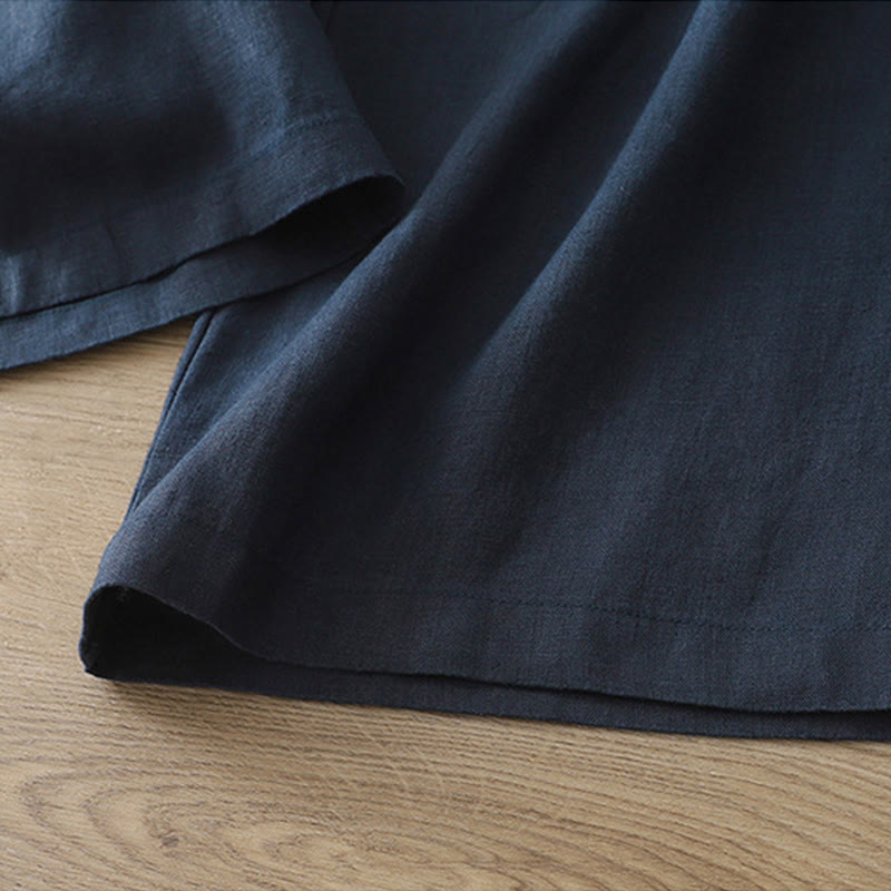 Buddha Stones無地コットン レディース ボタン ワイドレッグパンツ ポケット付き - image 1