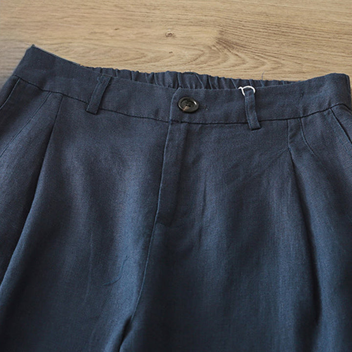 Buddha Stones無地コットン レディース ボタン ワイドレッグパンツ ポケット付き - image 3