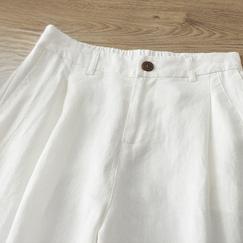 Buddha Stones無地コットン レディース ボタン ワイドレッグパンツ ポケット付き - image 7