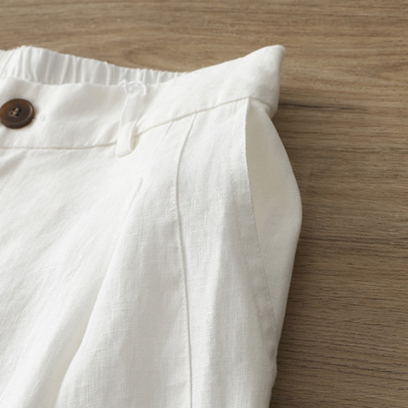 Buddha Stones無地コットン レディース ボタン ワイドレッグパンツ ポケット付き - image 10