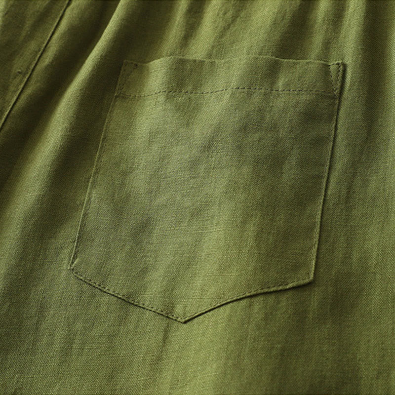 Buddha Stones無地コットン レディース ボタン ワイドレッグパンツ ポケット付き - image 24