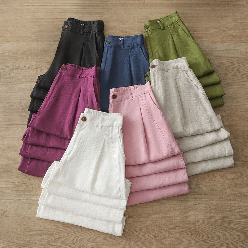 Buddha Stones無地コットン レディース ボタン ワイドレッグパンツ ポケット付き - image 38