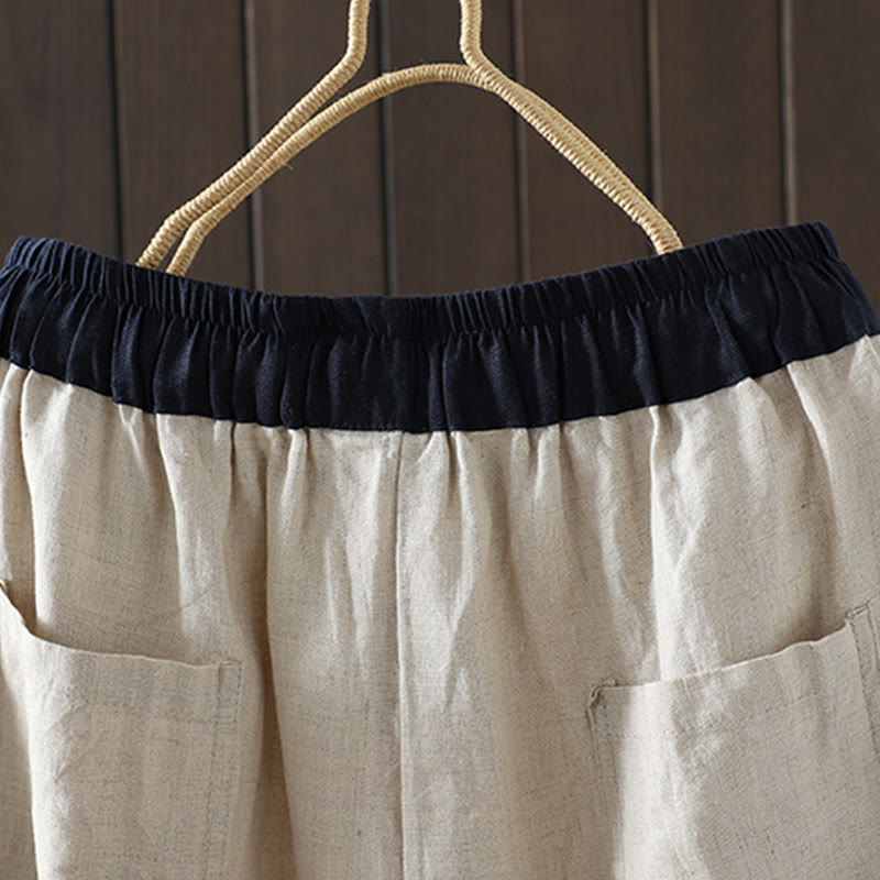 Buddha Stonesカジュアル スプライシングカラーロープ レディース コットン ストレートレッグパンツ ポケット付き - image 5