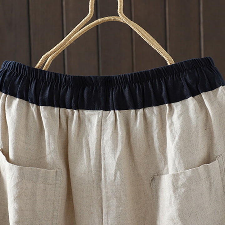 Buddha Stonesカジュアル スプライシングカラーロープ レディース コットン ストレートレッグパンツ ポケット付き - image 5