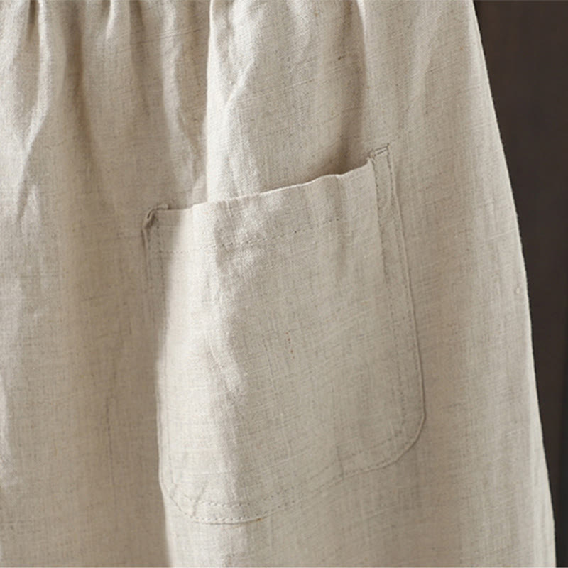 Buddha Stonesカジュアル スプライシングカラーロープ レディース コットン ストレートレッグパンツ ポケット付き - image 7