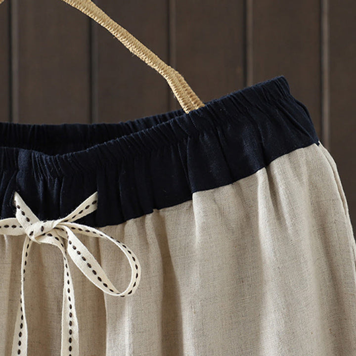 Buddha Stonesカジュアル スプライシングカラーロープ レディース コットン ストレートレッグパンツ ポケット付き - image 3