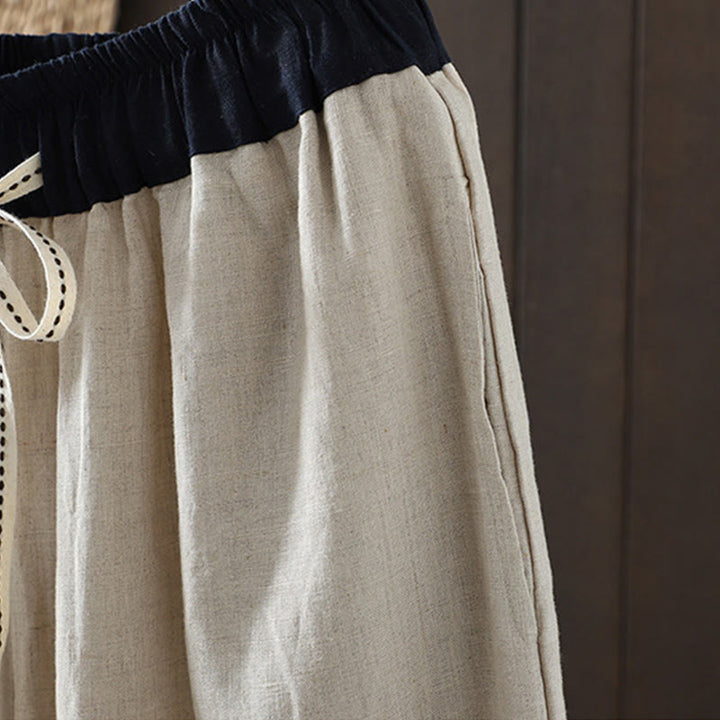 Buddha Stonesカジュアル スプライシングカラーロープ レディース コットン ストレートレッグパンツ ポケット付き - image 4