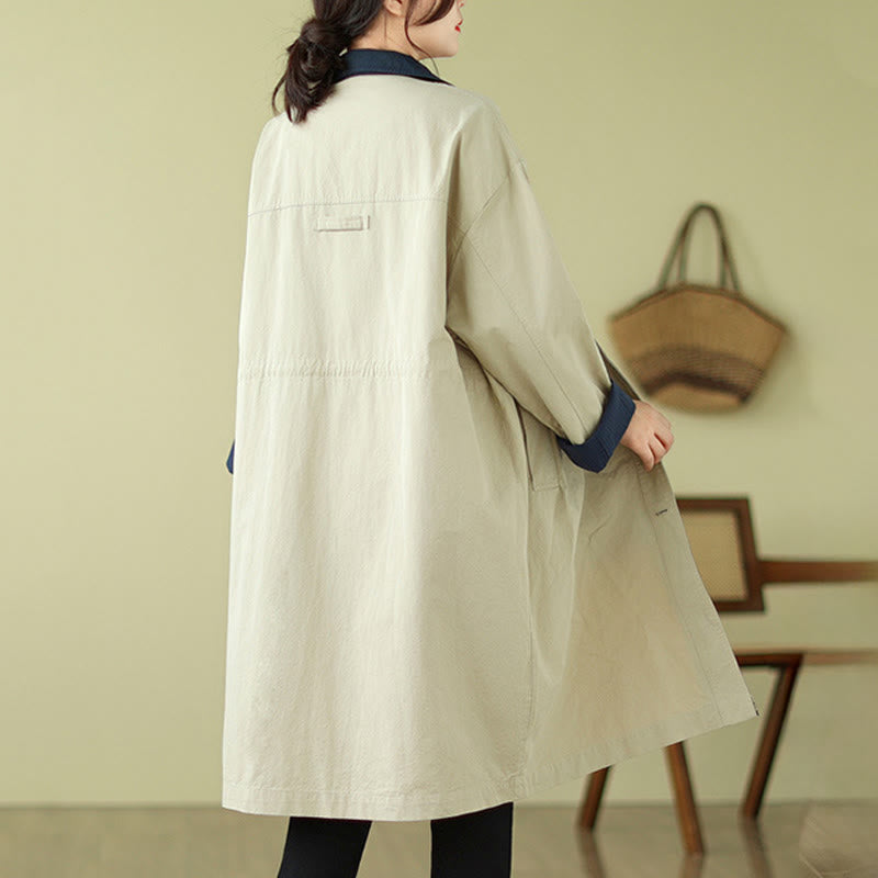 Buddha Stonesのスプライシングカラーボタンレディースコットンコート(ポケット付き) - image 1