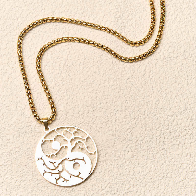 Buddha Stonesの枝と中空の陰陽デザインステンレススチールのバランスネックレスペンダント - image 17