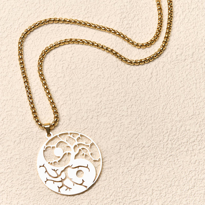 Buddha Stonesの枝と中空の陰陽デザインステンレススチールのバランスネックレスペンダント - image 17