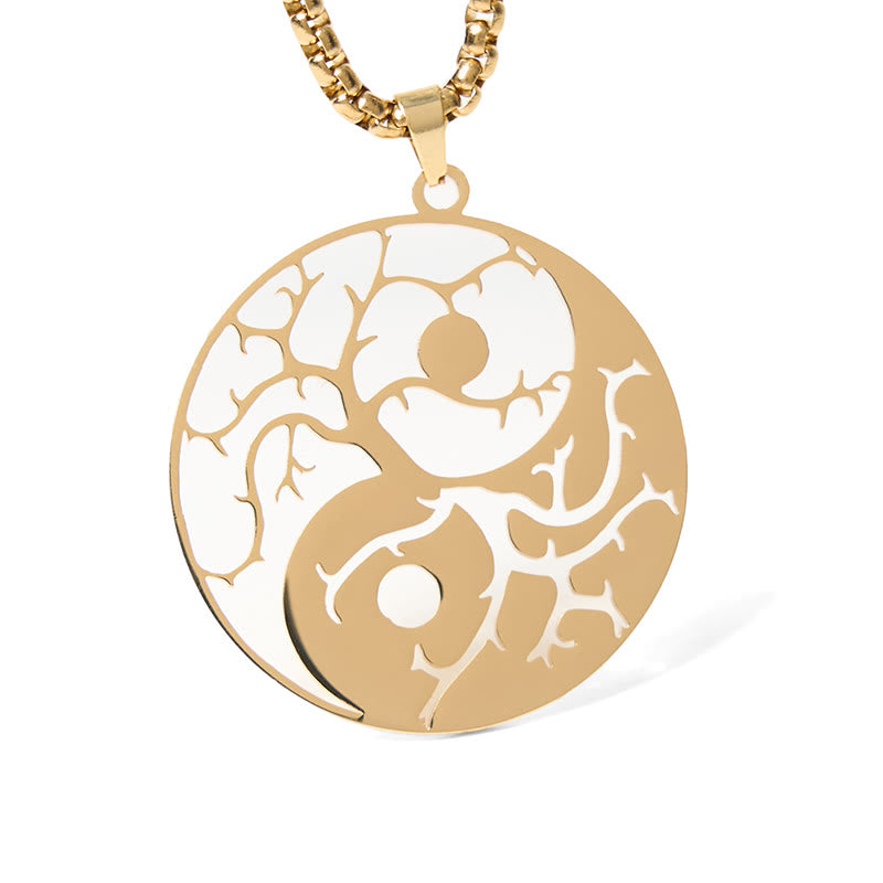 Buddha Stonesの枝と中空の陰陽デザインステンレススチールのバランスネックレスペンダント - 金 - image 13