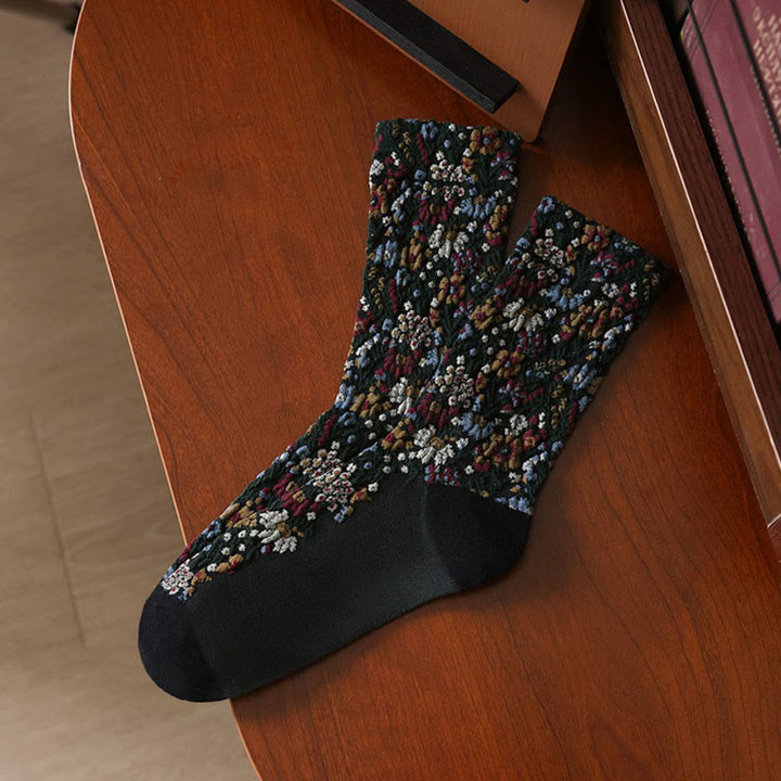 Buddha Stonesエスニックテクスチャードフローラル柄 レディース マイクロクルー コットンソックス - 黒 - フリーサイズ (US4–9、EU34–39、UK/AU2.5-6、Asia22-24.5cm) - image 5