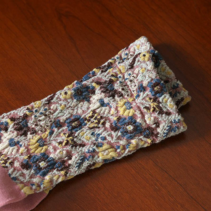 Buddha Stonesエスニックテクスチャードフローラル柄 レディース マイクロクルー コットンソックス - image 15