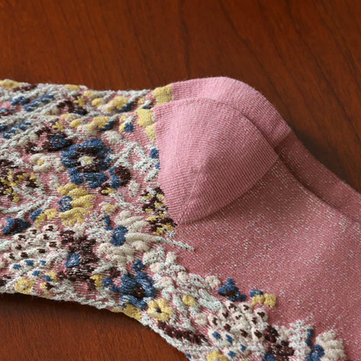 Buddha Stonesエスニックテクスチャードフローラル柄 レディース マイクロクルー コットンソックス - image 14