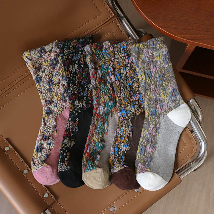 Buddha Stonesエスニックテクスチャードフローラル柄 レディース マイクロクルー コットンソックス - image 16